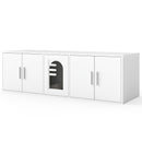 Cat Litter Box Enclosure for 2 Cats with Double Rooms and Sisal Scratching Mat-White