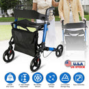 Aluminum Rollator Walker with Seat Backrest Foldable Rolling Walker with 220LBS Max Load 31-36in Adjustable Height 8in Wheels for Seniors Adult Mobili