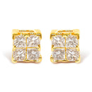 14K Yellow Gold 1/4 Cttw Invisible Set Princess-Cut Diamond Square Stud Earring (J-K Color, I1-I2 Clarity)