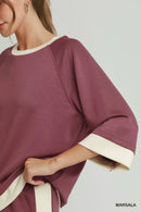 Umgee Colorblock Crewneck Raglan Sleeve Top