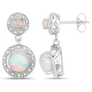 2.27 Carat Genuine Ethiopian Opal and White Diamond .925 Sterling Silver Earrings