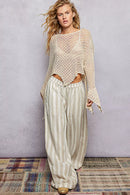 POL Raw Edge Open Sleeve High-Low Cotton Knit Top