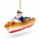 Captain Santa on a Boat Glass Christmas Ornament