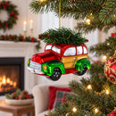 Car Carrying Tree Glass Christmas Ornament