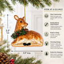 Deer with Wreath Glass Christmas Ornament