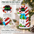 Snowman with the Mint Candy Cane Glass Christmas Ornament
