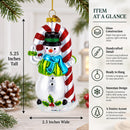 Snowman with the Mint Candy Cane Glass Christmas Ornament