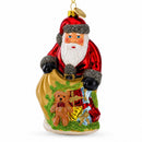 Santa with Toy Sack Glass Christmas Ornament