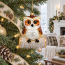 Wise Owl Sitting on a Branch Glass Christmas Ornament