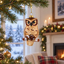 Wise Owl Perched on Branch Glass Christmas Ornament