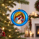 Serene Holy Family on Purple Disc Glass Christmas Ornament