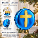 Serene Holy Family on Purple Disc Glass Christmas Ornament
