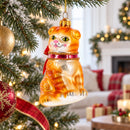Glittered Orange Cat Glass Christmas Ornament