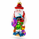 Tropical Diver Santa on the Beach Glass Christmas Ornament