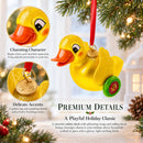 Yellow Duck Rolling on Wheels Glass Christmas Ornament