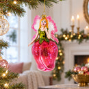 Enchanting Fairy in a Rose Dress Glass Christmas Ornament