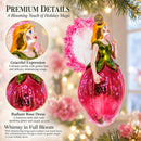 Enchanting Fairy in a Rose Dress Glass Christmas Ornament