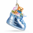 Teddy Bear Nestled in a Blue Shoe for Baby's First Glass Christmas Ornament