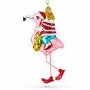 Santa Riding a Pink Flamingo Glass Christmas Ornament