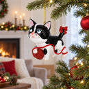 Kitten Entangled with Yarn Ball Glass Christmas Ornament
