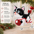 Kitten Entangled with Yarn Ball Glass Christmas Ornament