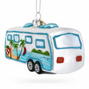 Silver Camper Trailer Glass Christmas Ornament