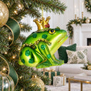 Regal Frog in Crown Glass Christmas Ornament
