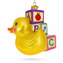 Educational Yellow Duck with ABC Blocks Glass Christmas Ornament