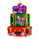 Vintage-Inspired Luggage with Travel Stickers Glass Christmas Ornament