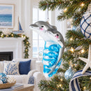 Dolphin Riding the Wave Glass Christmas Ornament