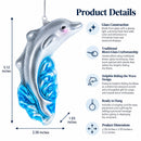Dolphin Riding the Wave Glass Christmas Ornament