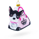 Boston Terrier in Pink Handbag Glass Christmas Ornament