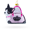 Boston Terrier in Pink Handbag Glass Christmas Ornament