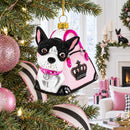 Boston Terrier in Pink Handbag Glass Christmas Ornament