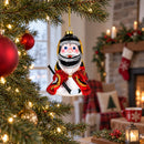 Santa in Ice Hockey Gear Glass Christmas Ornament