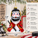 Santa in Ice Hockey Gear Glass Christmas Ornament