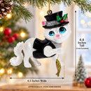 Cat in Black Costume Holding Fish Glass Christmas Ornament