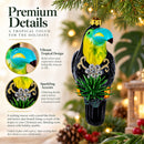 Toucan with Pine Branch Glass Christmas Ornament
