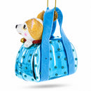 Dog in Blue Handbag Glass Christmas Ornament