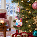Blossom-Adorned Guitar Glass Christmas Ornament