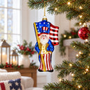 Uncle Sam Santa Holding USA Flag Glass Christmas Ornament