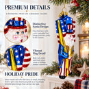 Uncle Sam Santa Holding USA Flag Glass Christmas Ornament