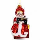 Mrs. Claus and Sewing Machine Glass Christmas Ornament