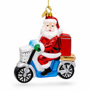Santa Food Delivery on Scooter Glass Christmas Ornament