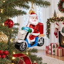 Santa Food Delivery on Scooter Glass Christmas Ornament