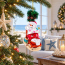 Tropical Snowman on the Beach Exotic Glass Christmas Ornament
