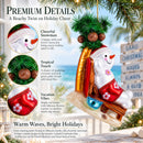 Tropical Snowman on the Beach Exotic Glass Christmas Ornament