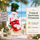 Tropical Snowman on the Beach Exotic Glass Christmas Ornament