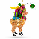 Lama Carrying Gifts Glass Christmas Ornament