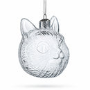 Mini Cat Head Clear Glass Christmas Ornament